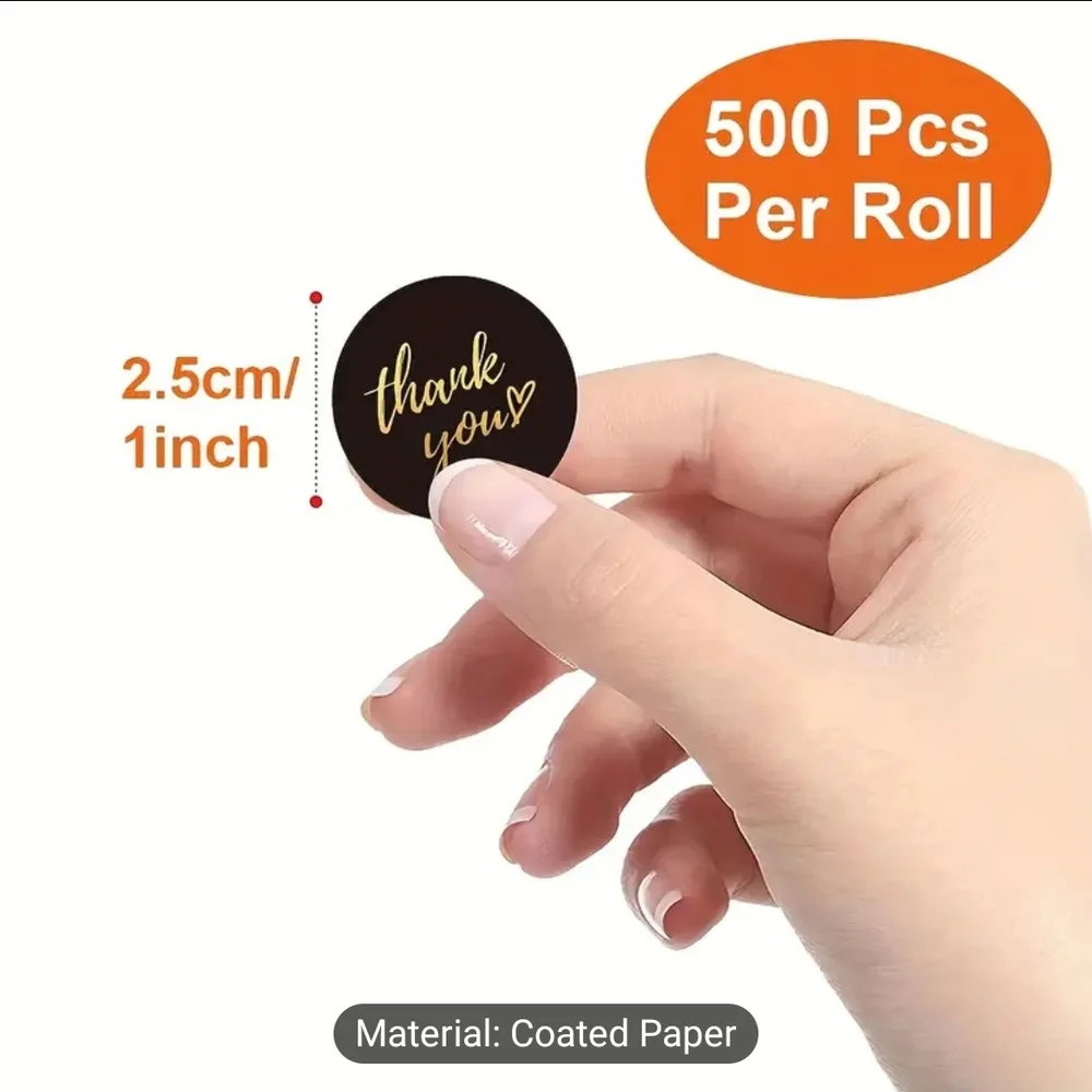 Black and Gold Thank You Stickers - 500 Pcs